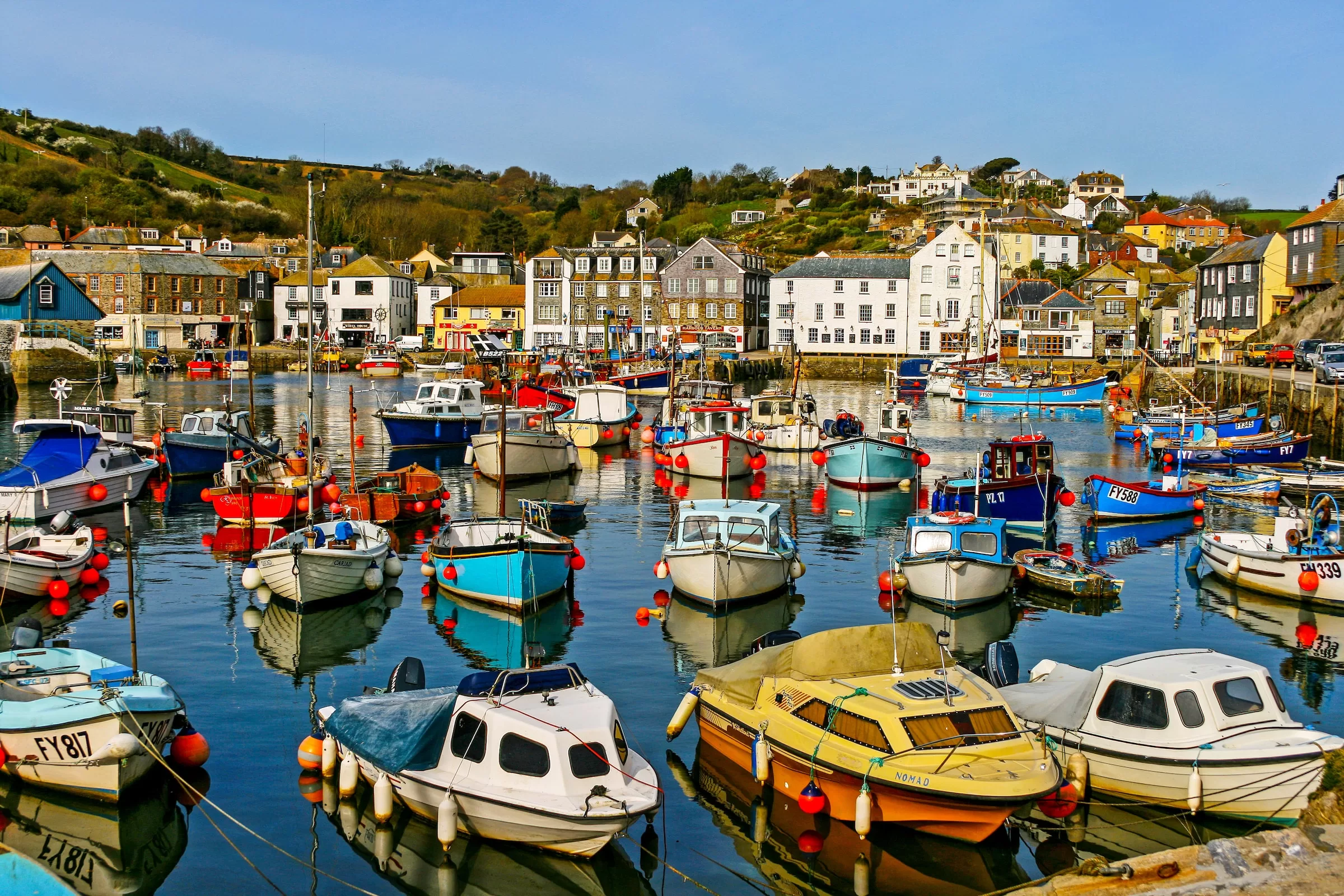 A cornish town, with boats